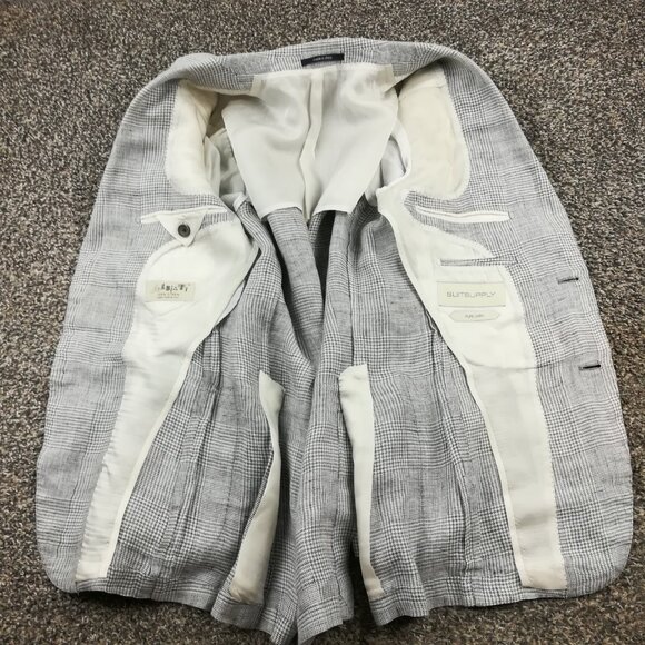 SuitSupply Sport Coat Blazer 36S Solbiati 100% Linen Glen Plaid Gray - Picture 5 of 15